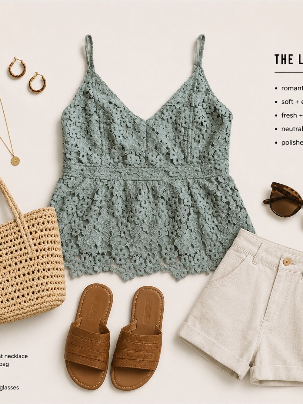 ABERCROMBIE &FITCH Lace Floral V-Neck Peplum Cami Top in Sage